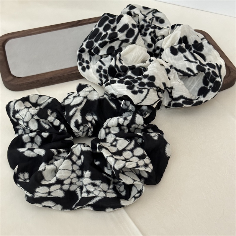 Women's Retro Spring Cloth Hair Tie Rubber Band Beige Ink Floral