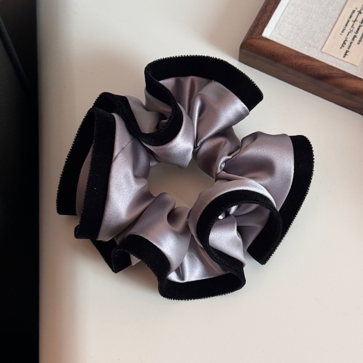 Women's Retro Velvet Satin Large Bow Hair Tie Headband Color Block