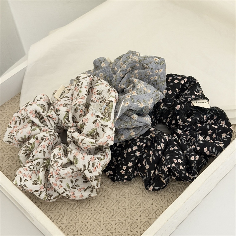 Women's Vintage Floral Cotton Extra Long Ruched Hair Tie for Braids