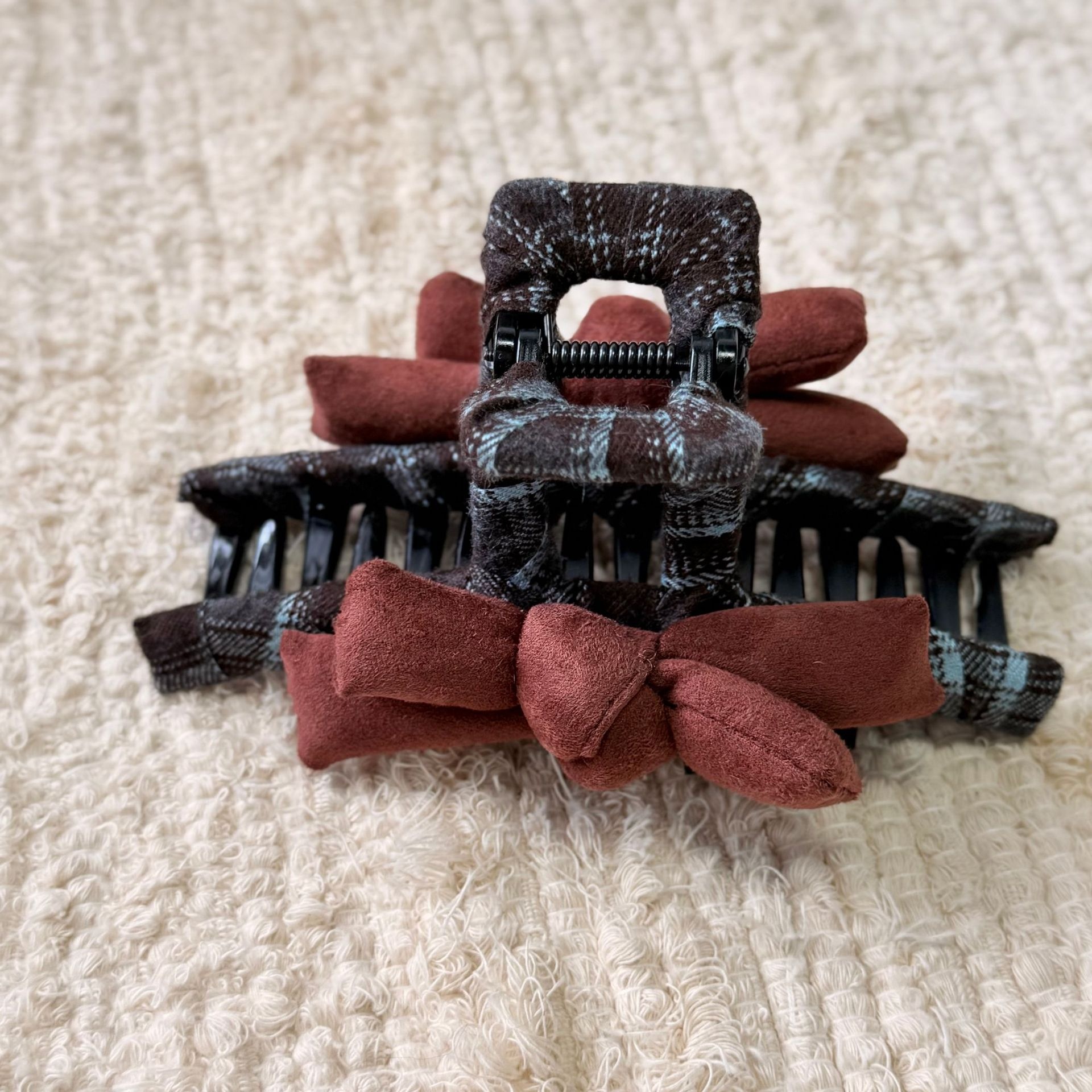 Women's Vintage Blue Plaid Hair Bands High Elasticity Fairy Style Cloth Ties