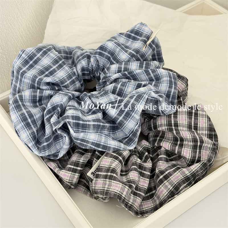 Women's Sweet Comfortable Cloth Hair Tie For All Seasons Blue Plaid