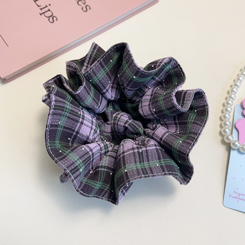 Women's Casual Cloth Hair Tie Scrunchie Purple Color Block Plaid