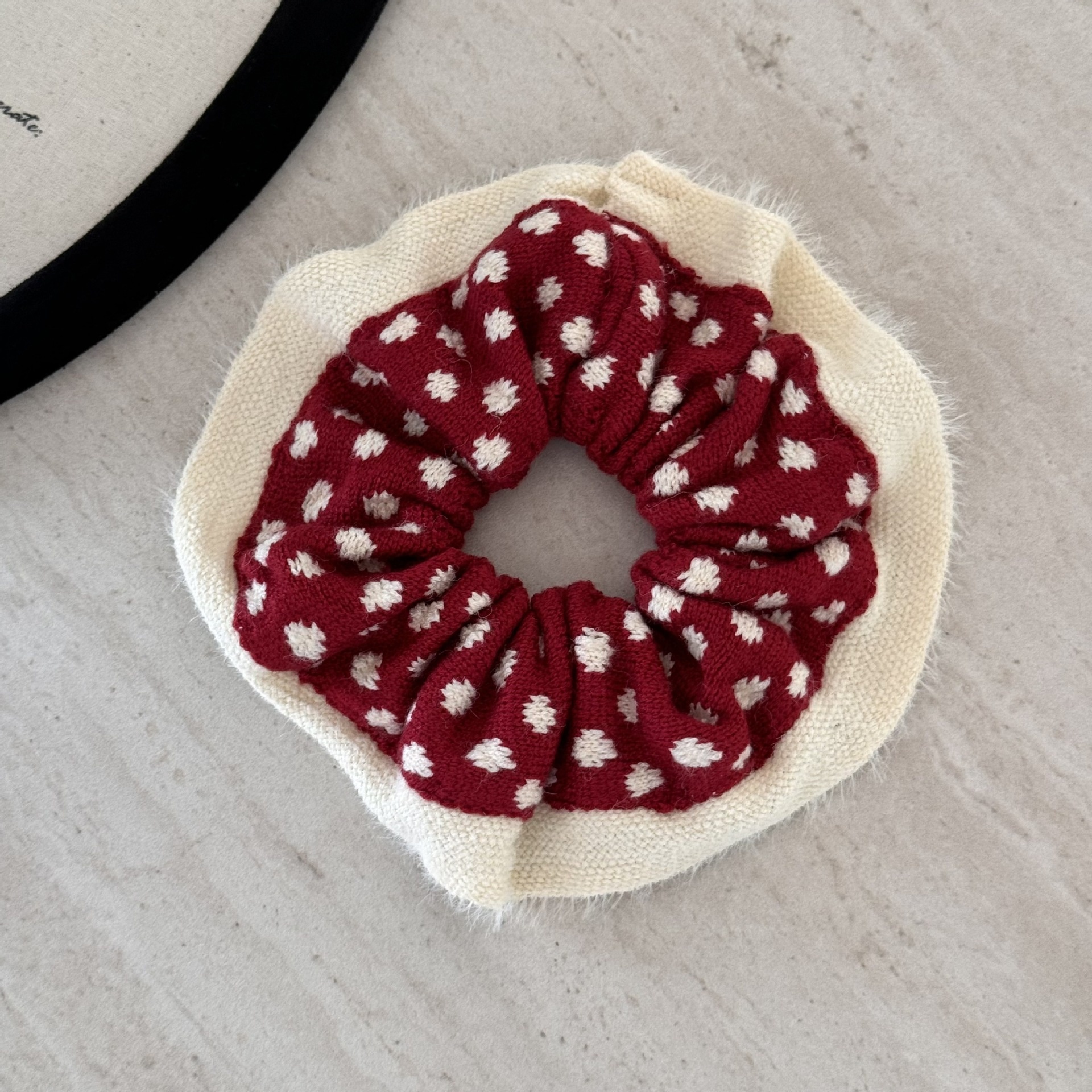 Girls' Retro Knitted Lace Large Bow Hair Ties Sweet Heart Winter Solid Colors