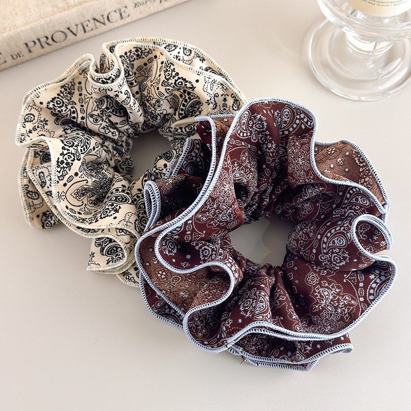 Women's Romantic Cloth Scrunchie Vintage Black White Coffee Paisley