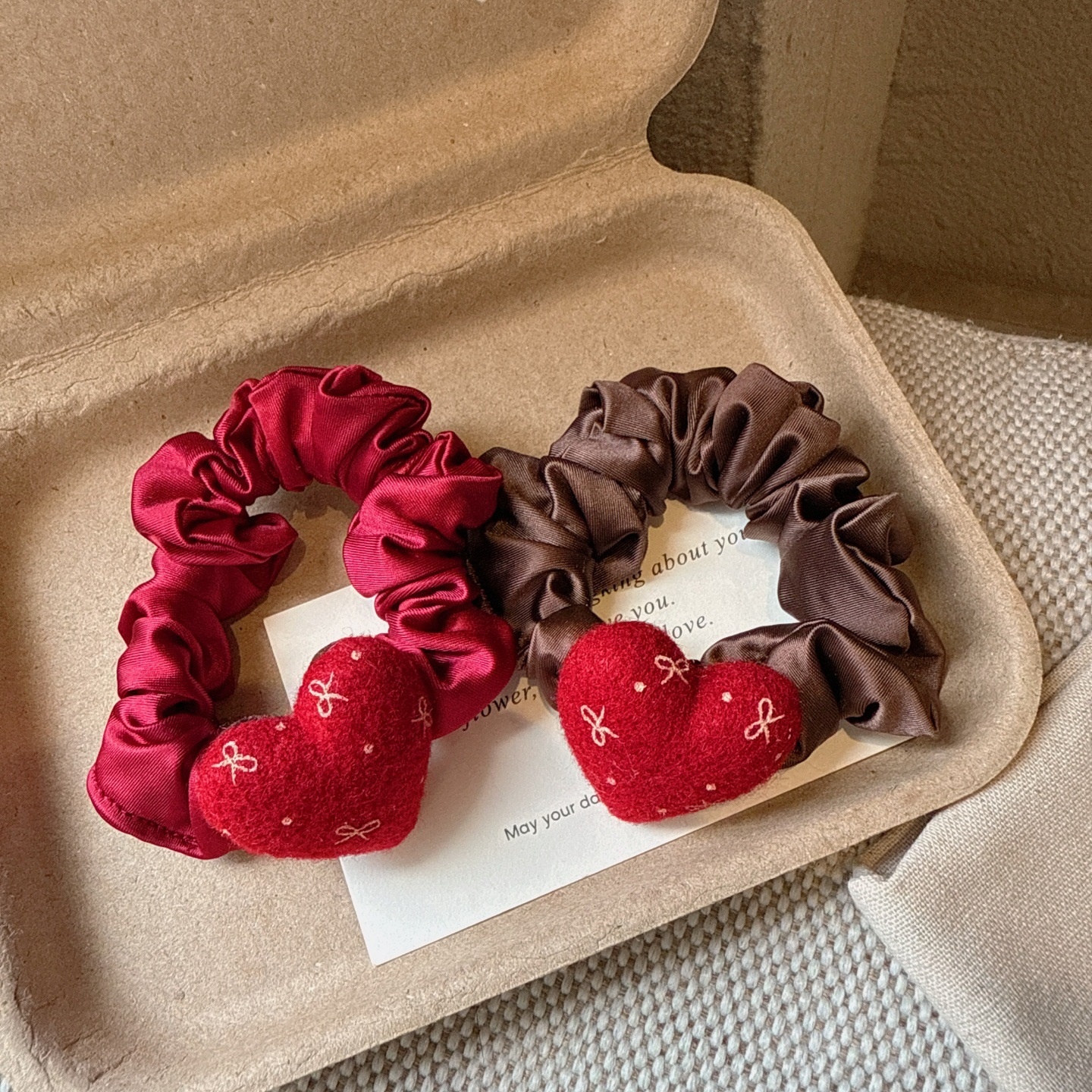 Women's Vintage Satin Ponytail Hairband Red Heart Shaped Bow Knot