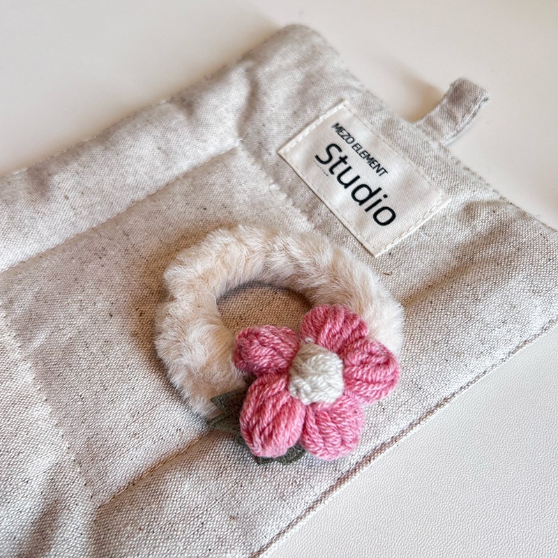 Women's Sweet Plush Flower Hair Tie Autumn Winter Accessory Beige