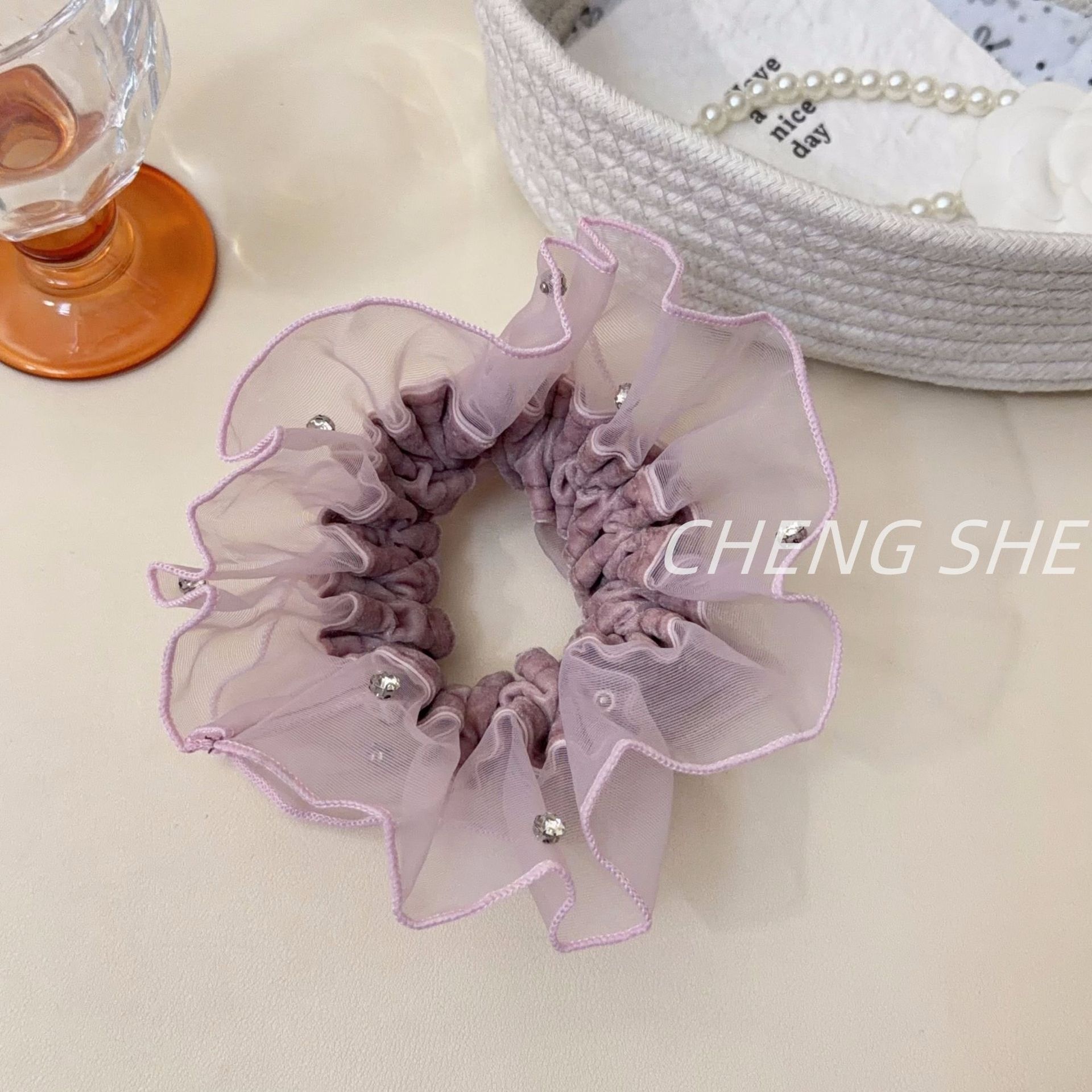 Women's Everyday Elegant Organza Rhinestone Hair Tie Solid Yellow