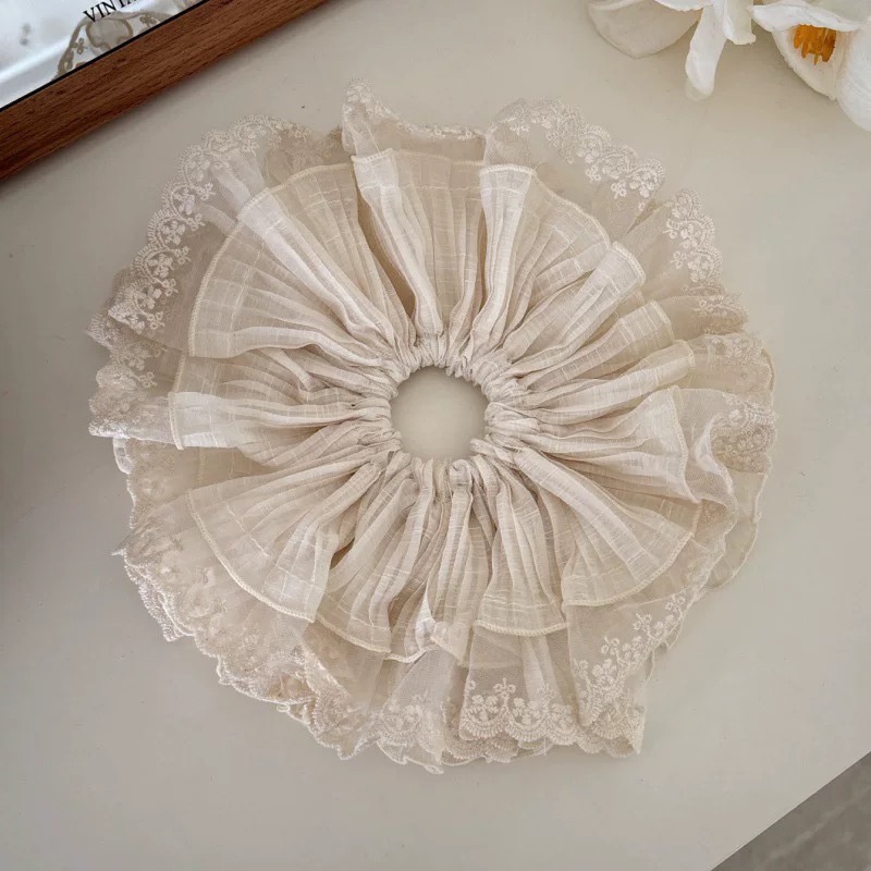 Women's Elegant Banquet Oversized Lace Elastic Hair Tie White Floral