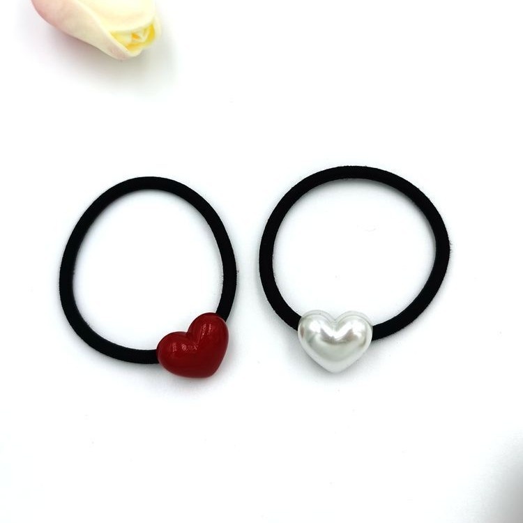 Women's Heart Shape Elastic Hair Bands Durable Fabric Bun Maker White Red