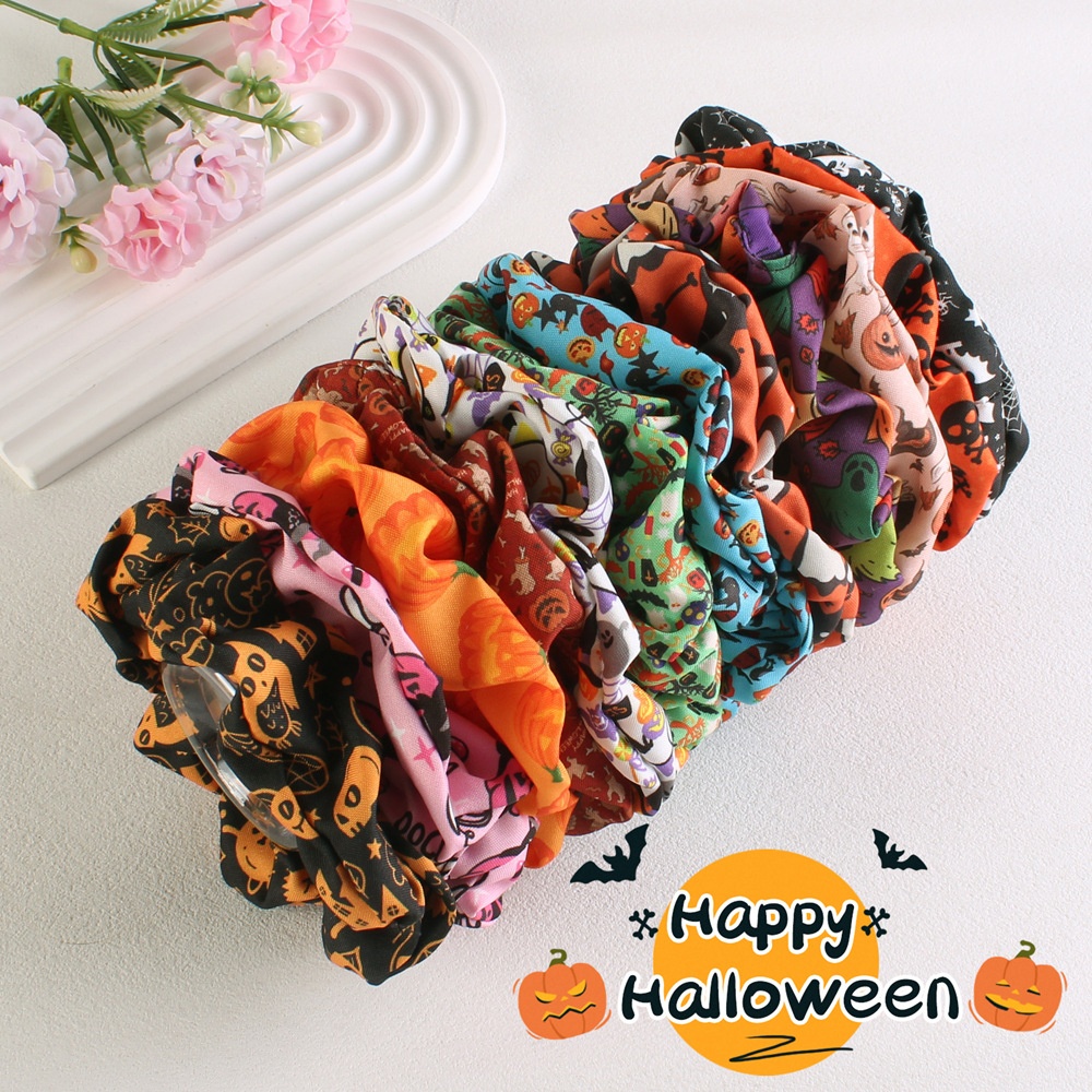 Women's Halloween Skeleton Pumpkin Hair Ties Large Skull Fabric Headwear