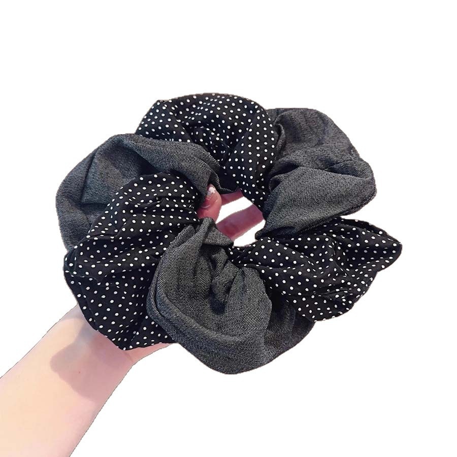 Women's Retro Forest Denim Twist Cross Hairband Elastic Polka Dot Hair Tie