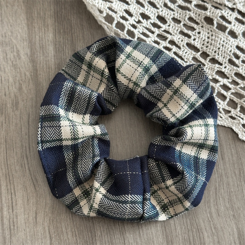 Women's High Elasticity Bun Hair Tie Festive Red Plaid Fabric Hairband
