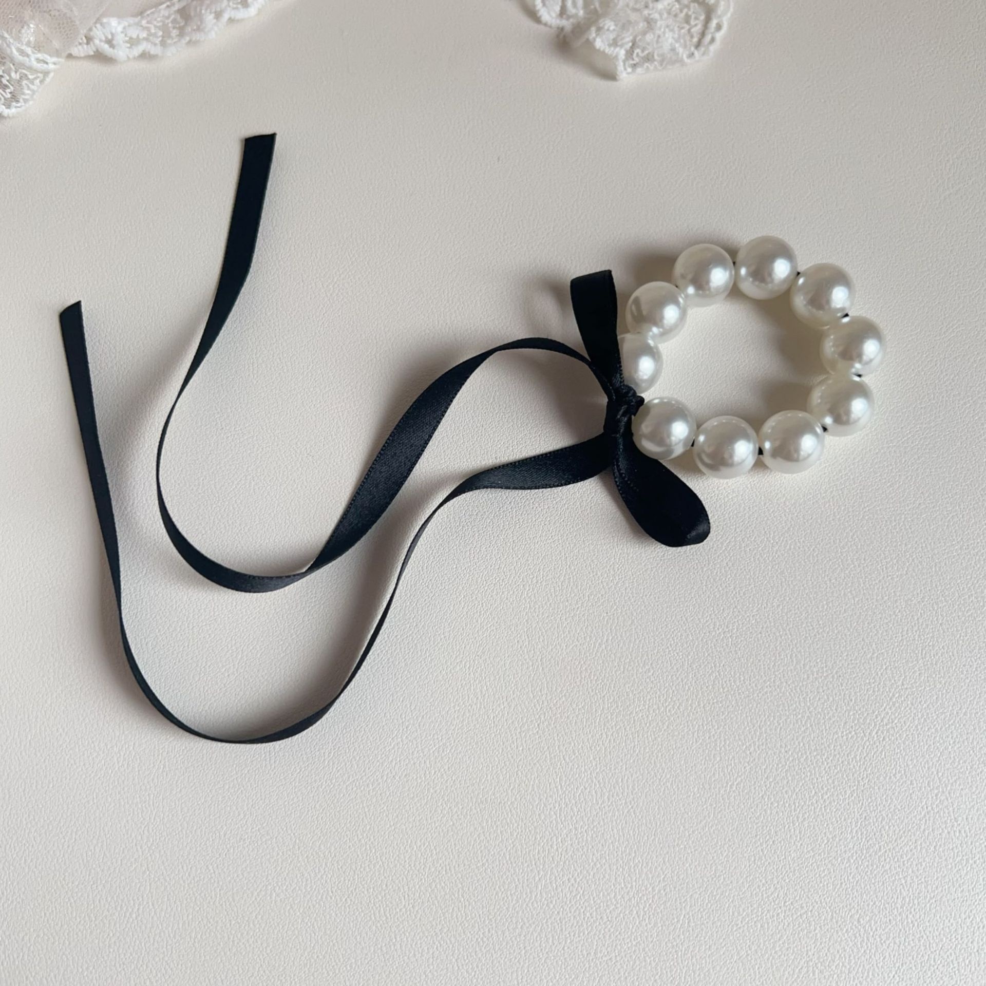 Women's Summer Beaded Bowknot Hair Tie Accessories White Silver