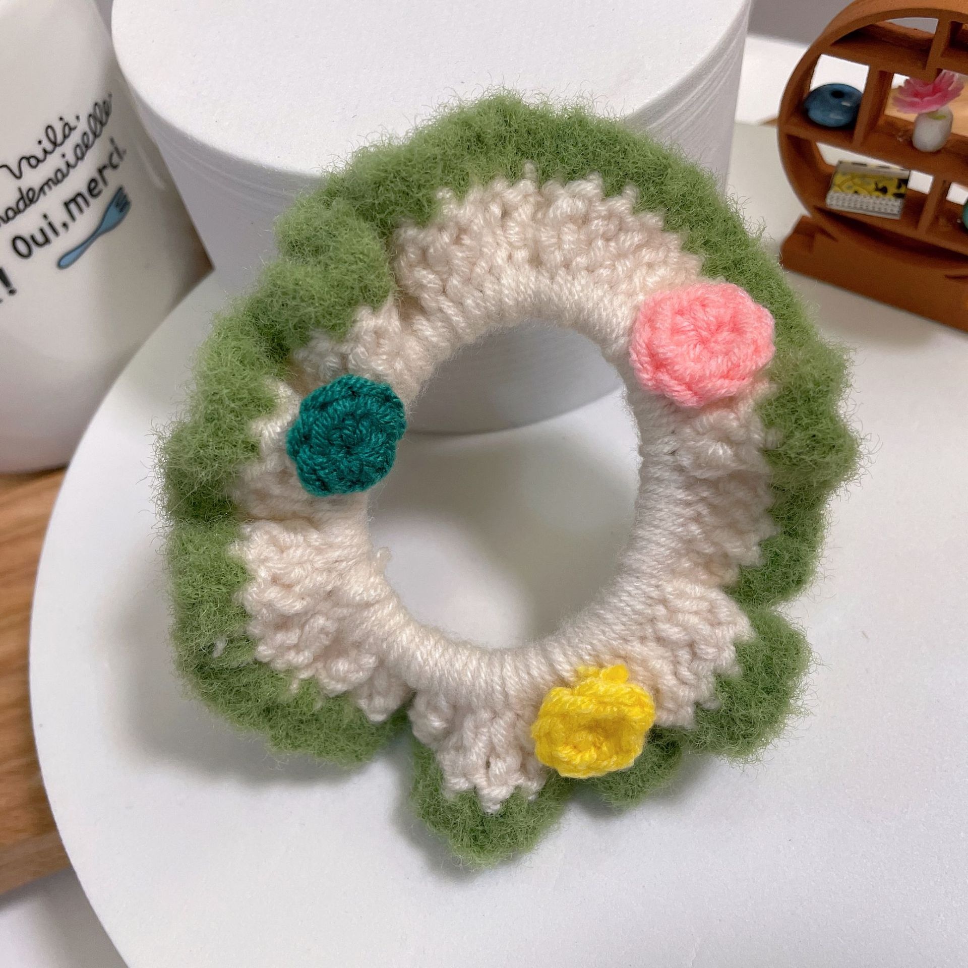 Girls Winter Hand Knitted Flannel Scrunchie Hair Tie Solid Color