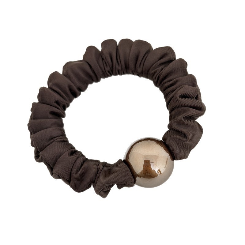 Women's High Elastic Pearl Cloth Hair Band Multi-functional Solid Coffee