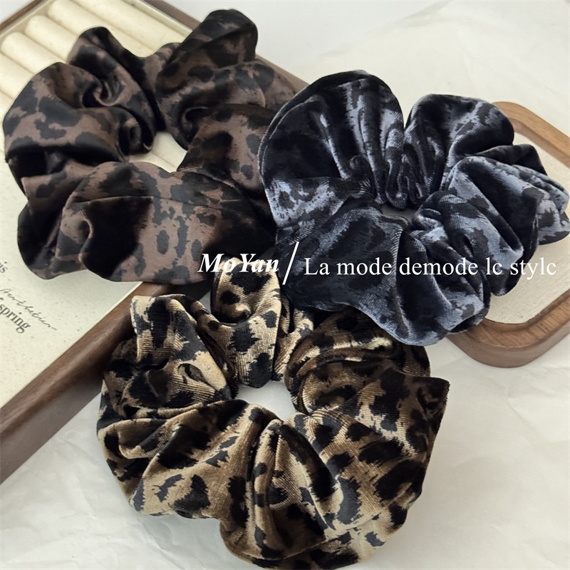 Women's Elegant Satin Low Ponytail Hair Ties Retro Leopard Print