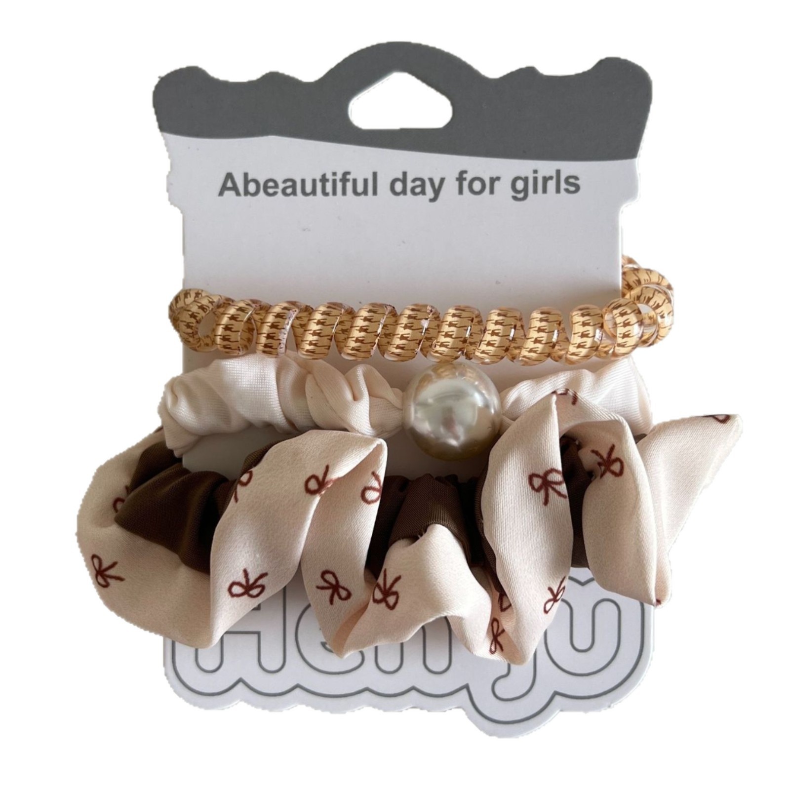 Women's Fabric Ponytail Hair Ties Vintage Leopard Print Pearl Ruffles