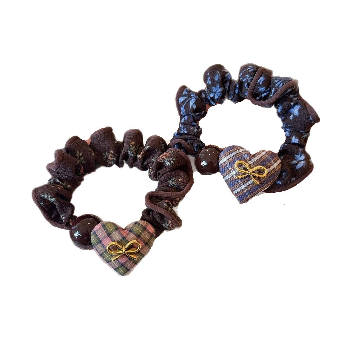 Women's Stylish Cloth Hair Tie Sweet Heart Floral Plaid Bow Knot
