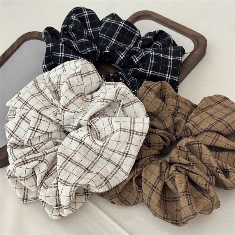 Women's Everyday Cloth Scrunchie Hair Tie Navy Blue Checkered Plaid