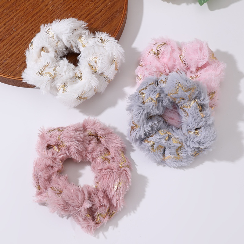 Women's Ethnic Floral Plush Hair Accessories Set Winter Large Elastic Ties
