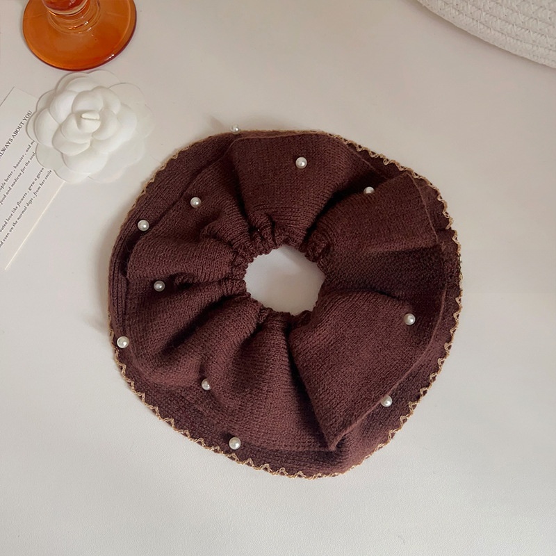 Women's Soft Pearl Knitted Wool Hairband For Winter Buns Solid Color