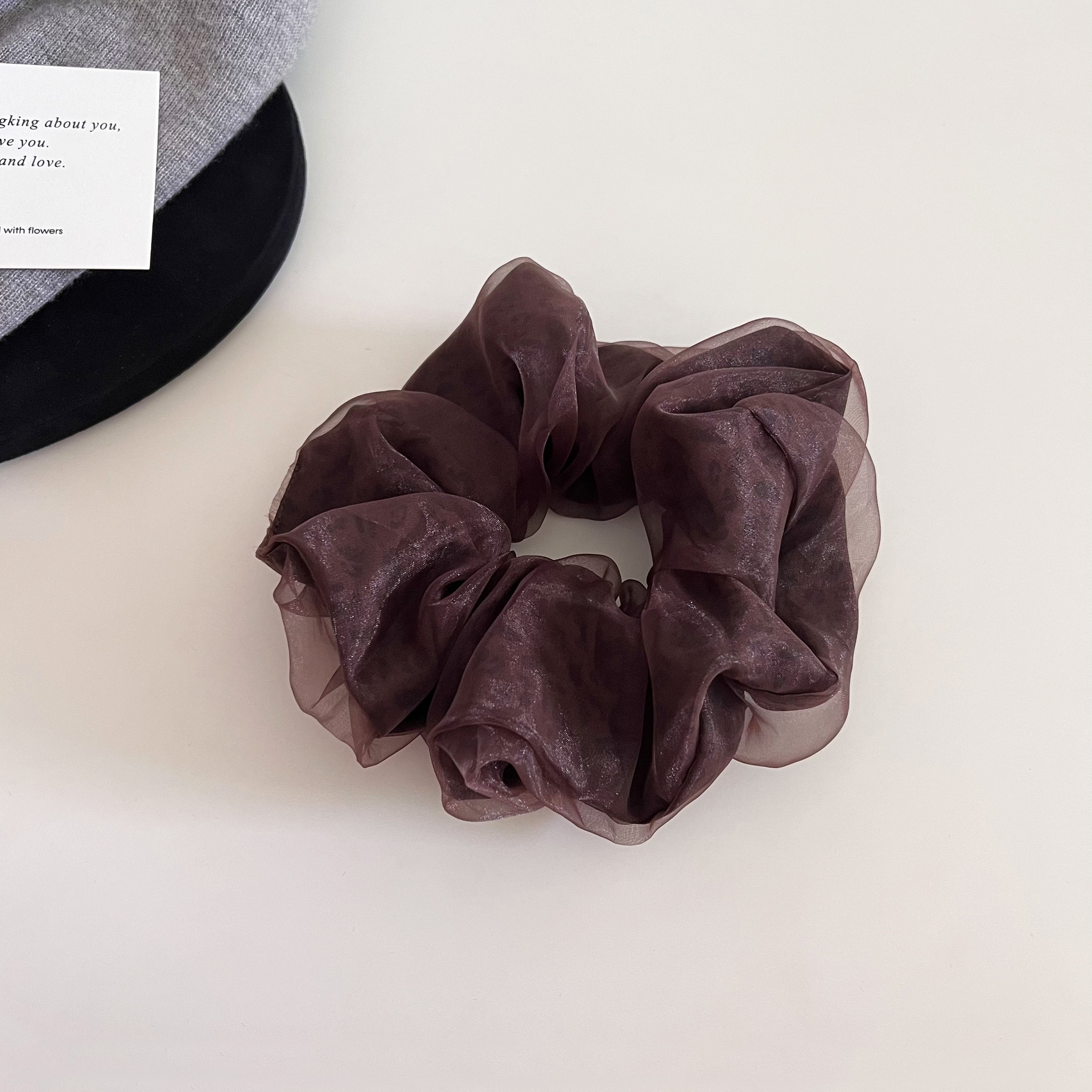 Women's Elegant Mesh Low Bun Hair Tie Accessory Coffee Leopard Print