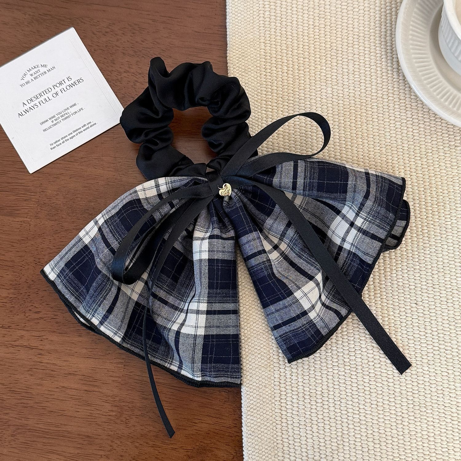 Women's Everyday Cloth Bow Tie Hair Scrunchies Coffee Black Plaid