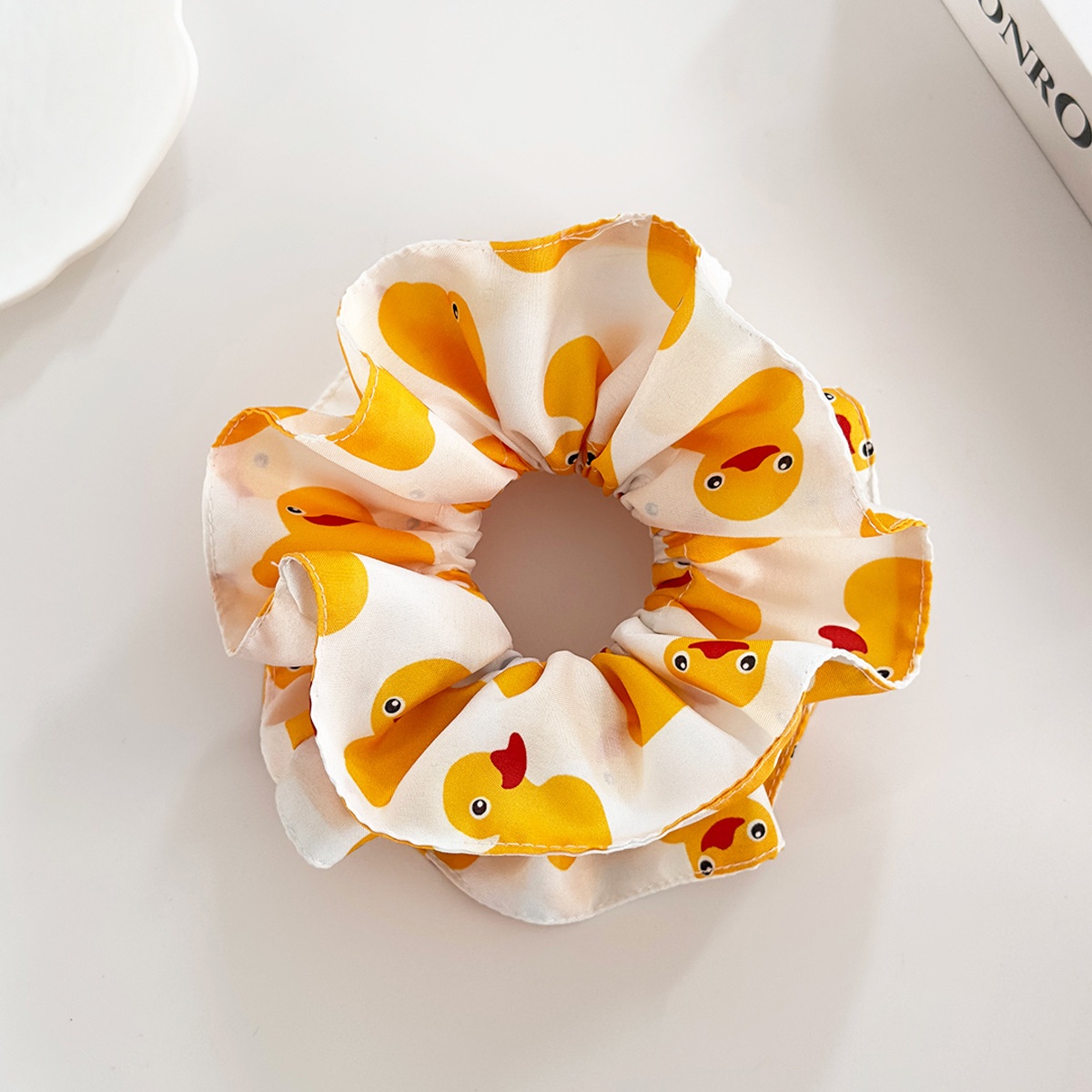 Women's Pleated Cloth Hairband Yellow Cartoon Duck Triangle Pattern