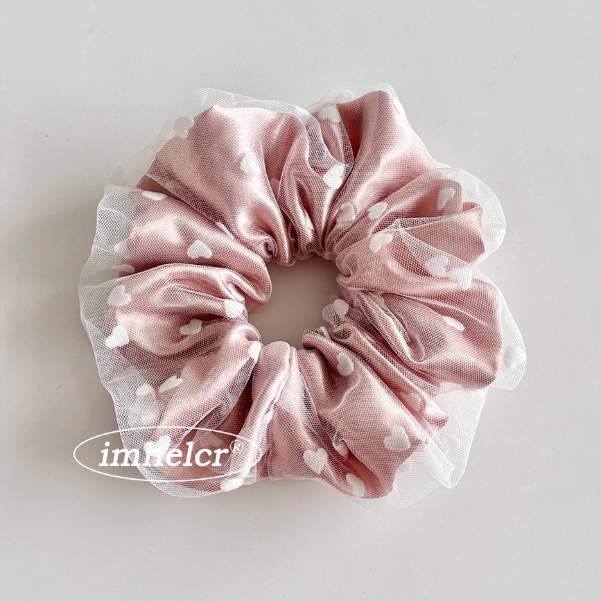 Women's Sweet Gauze Hair Tie Flocking Heart Shape White Pink Blue Black