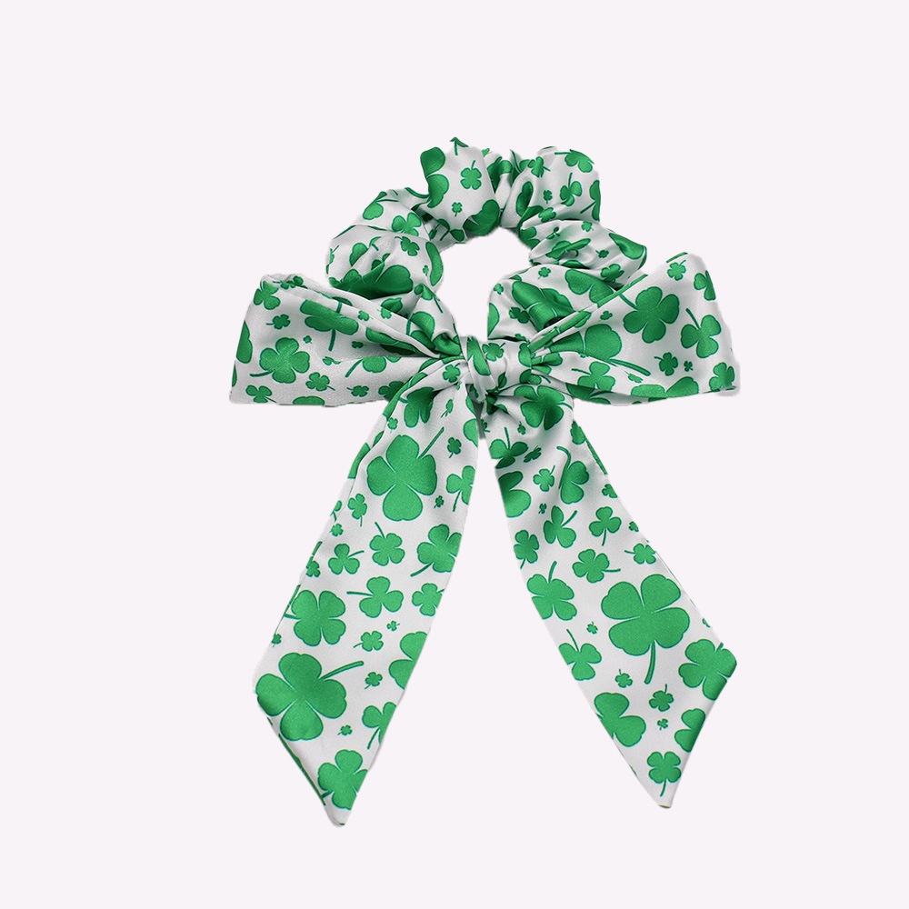 Women's Big Bow Hair Tie Headband Green Shamrock St. Patrick's Polyester