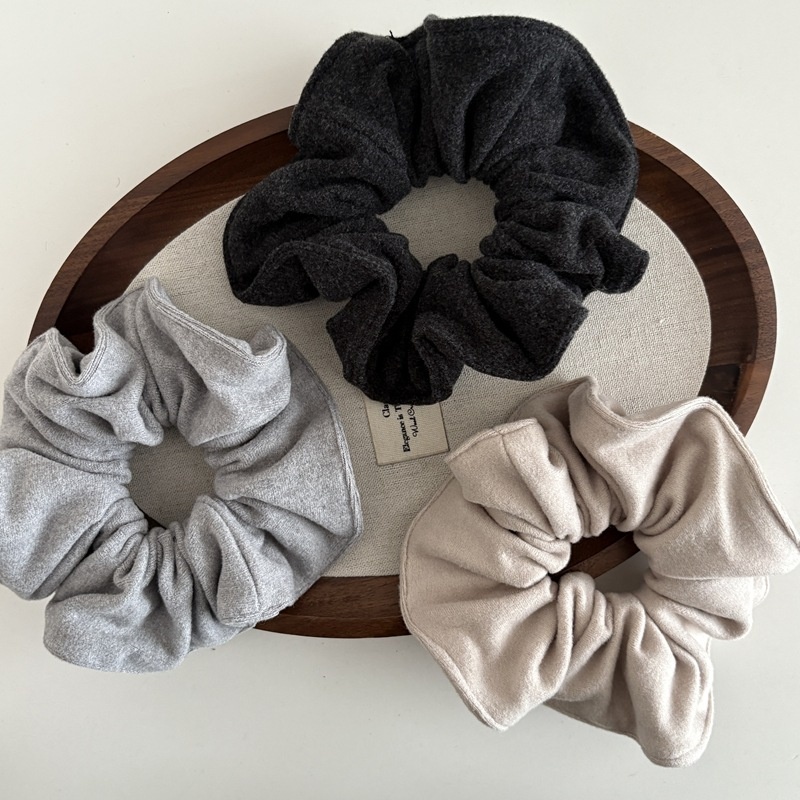 Women's Winter Soft Wool Ribbed Ponytail Holder Scrunchie Solid Color