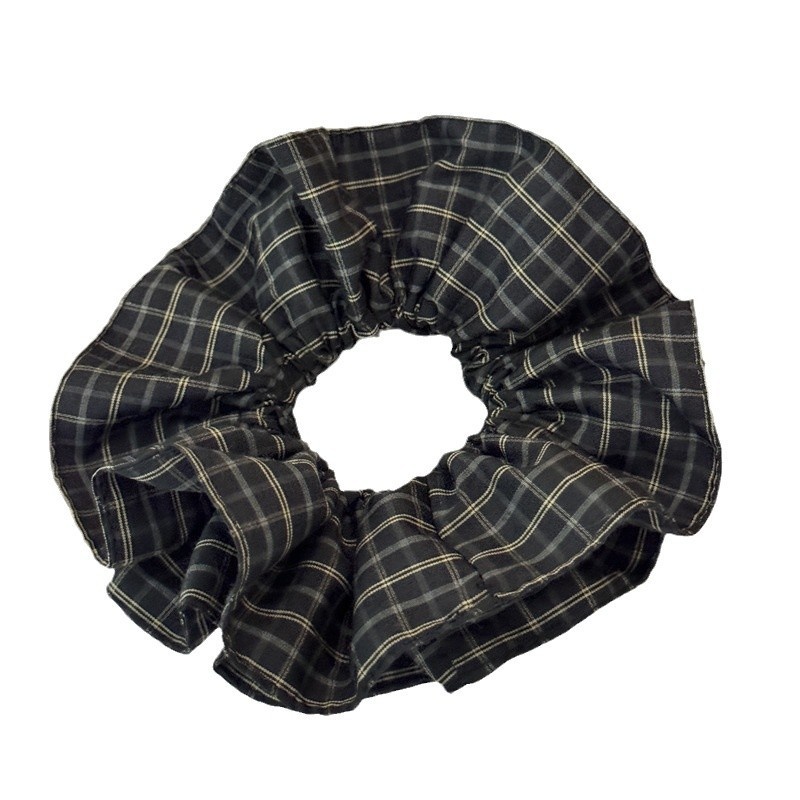 Women's Retro Cloth Hair Tie Black & Green Plaid Checkered Scrunchie