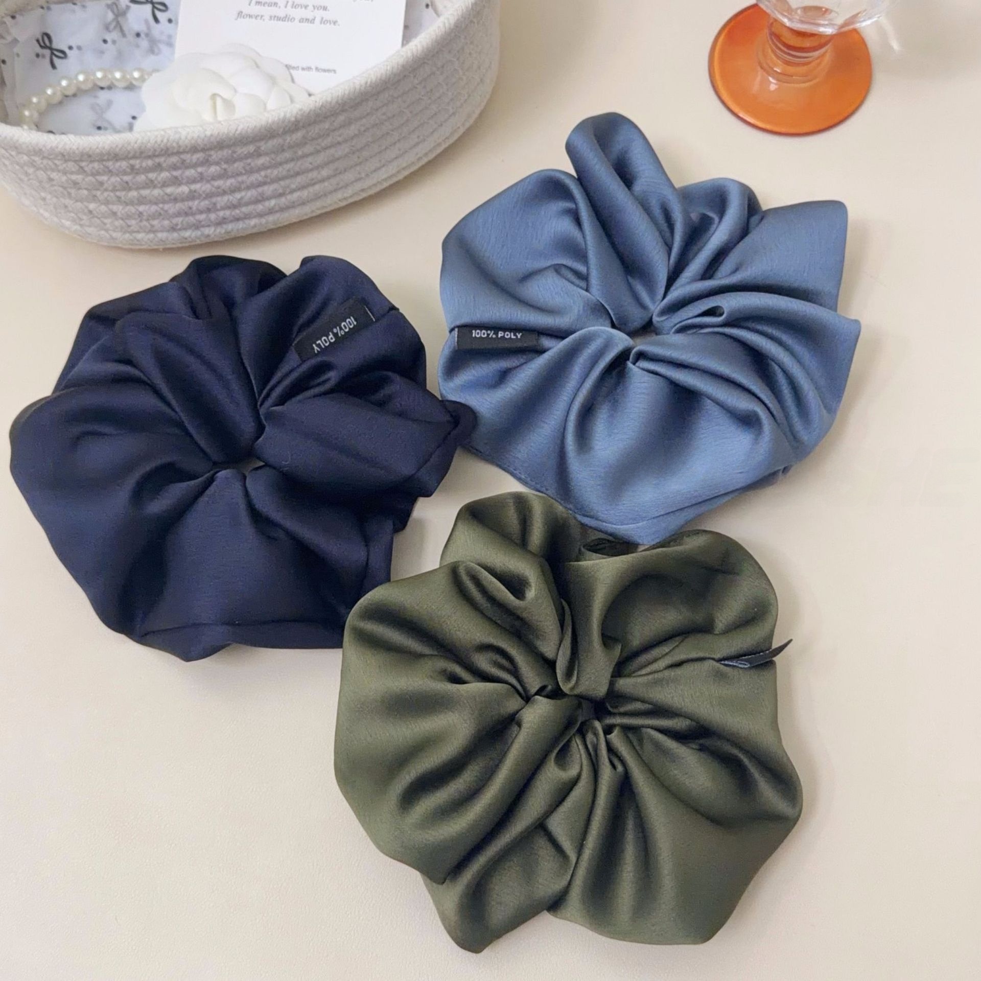 Women's Elegant Satin Hair Scrunchie For Daily Wear Solid Dark Blue
