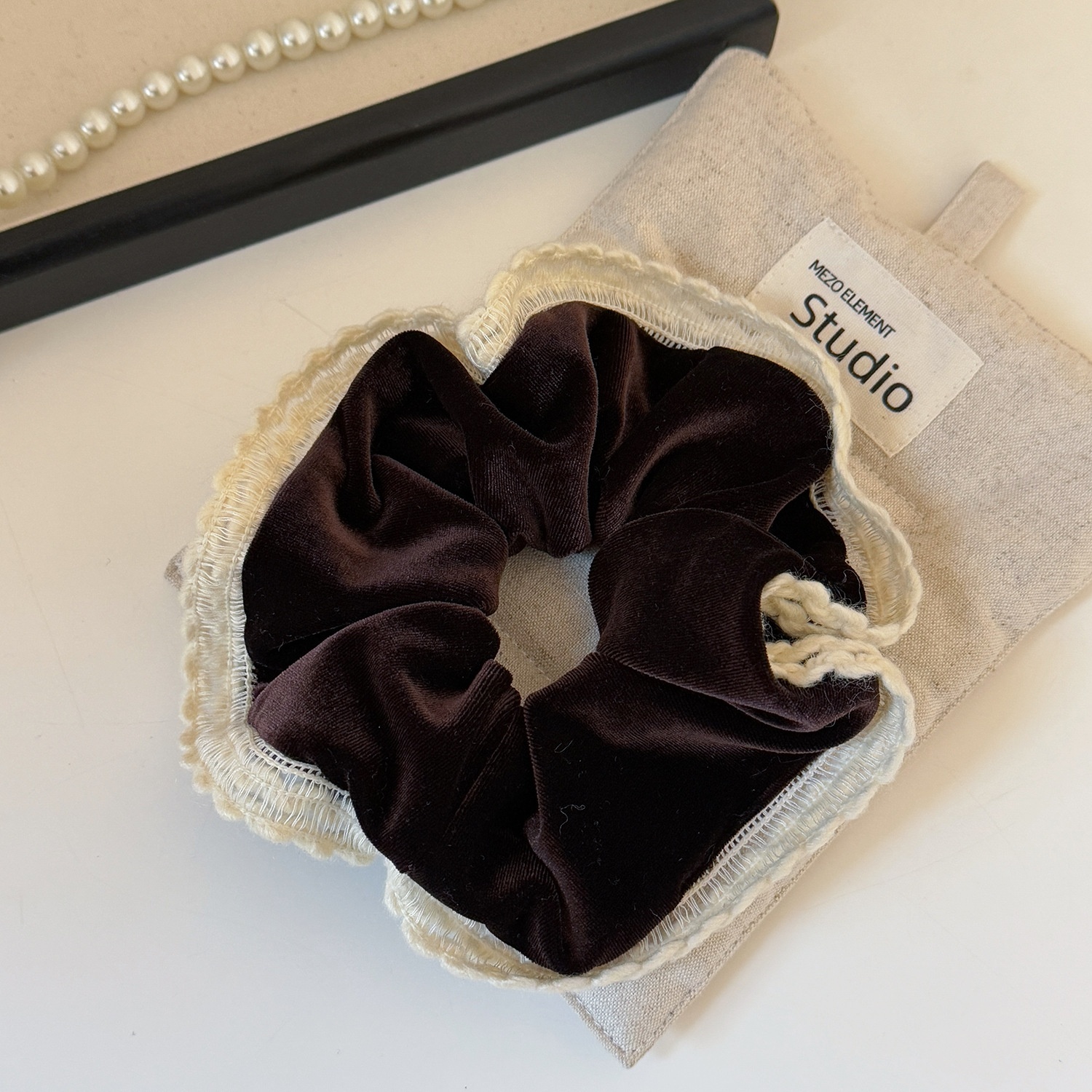 Women's Elegant Velvet Lace Hair Tie for Buns and Ponytails Coffee Red Black