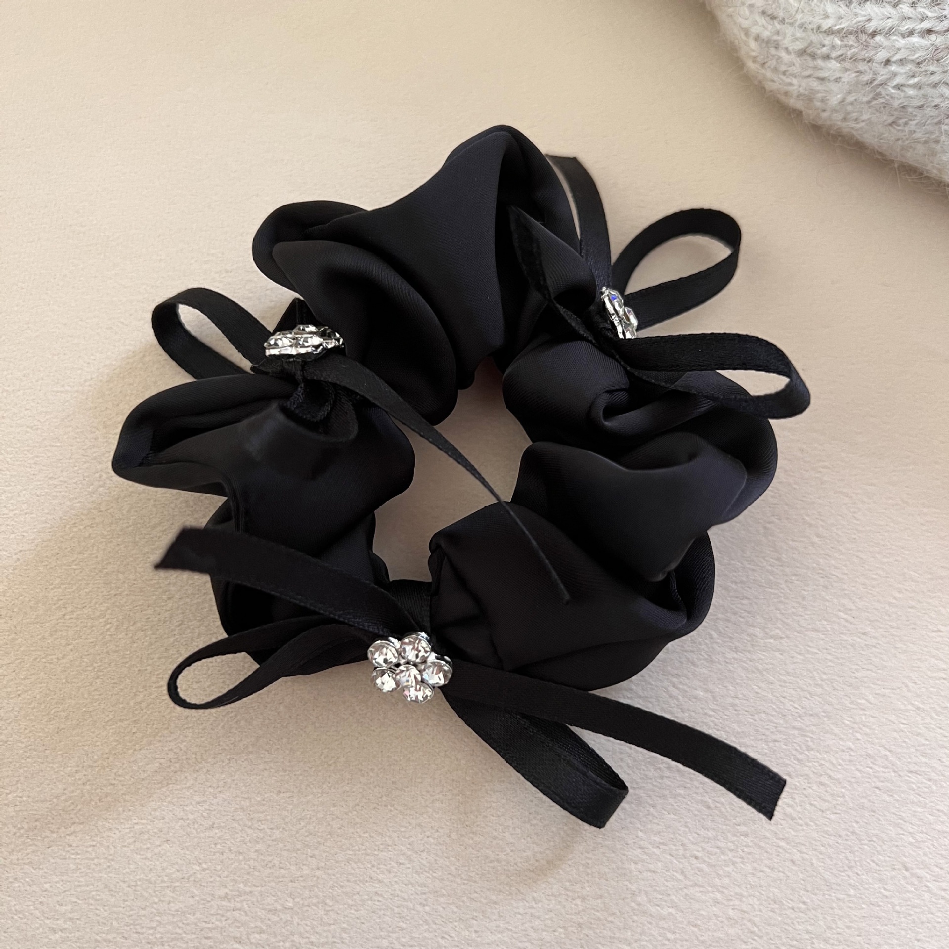 Women Elegant Satin Headband Rhinestone Bow Hair Hoop Solid Color