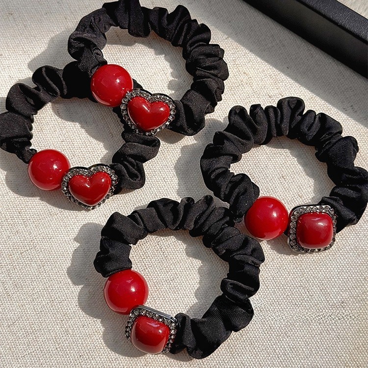 Women's Beaded Cloth Hair Tie Elastic Bun Maker Heart Polka Dot Gradient