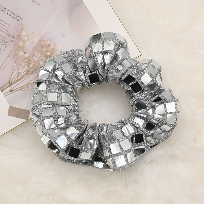 Women's High-End Fabric Scrunchies Ponytail Holder Hair Bands Silver