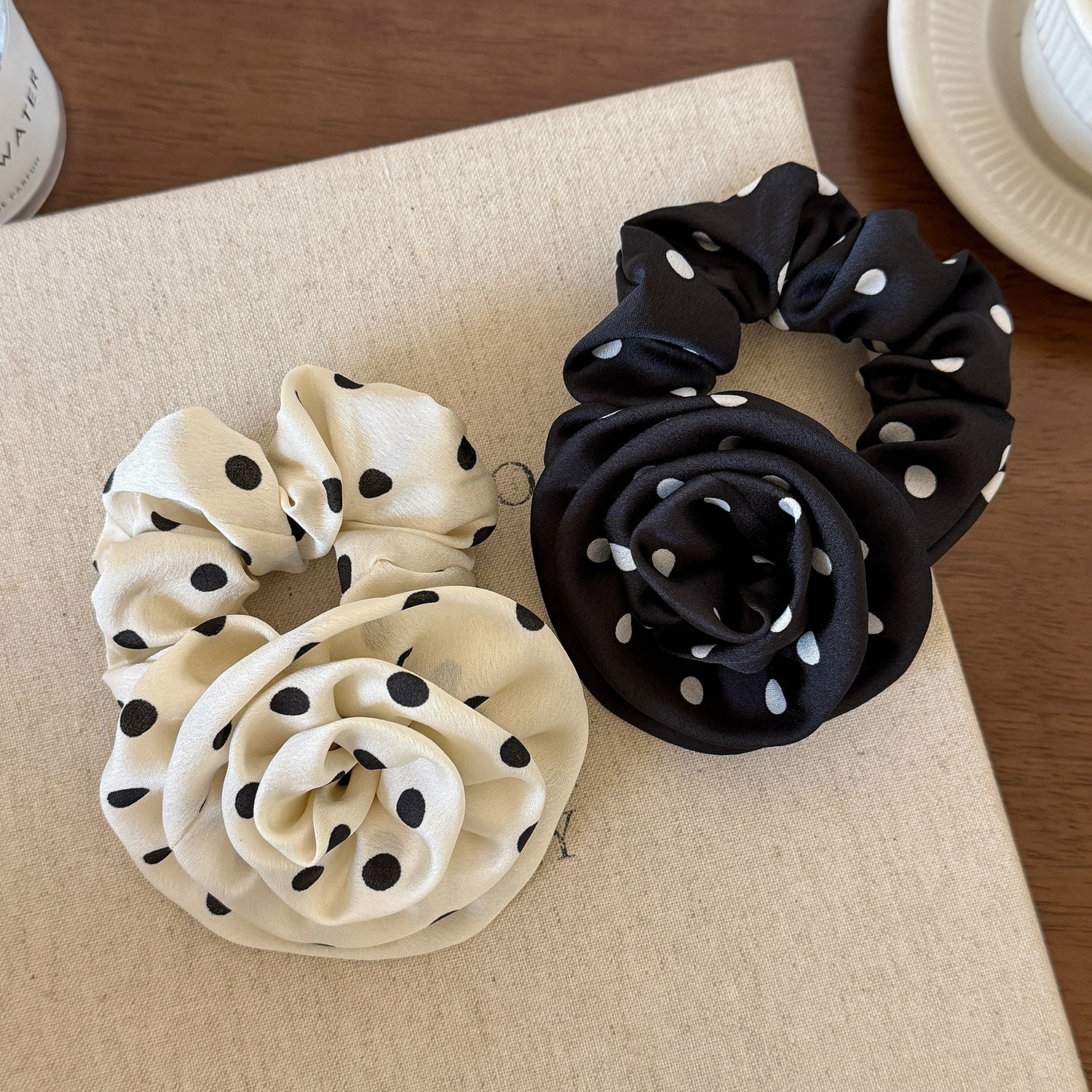 Women Pleated Cloth Elastic Hair Ties Sweet Rose Floral Polka Dot