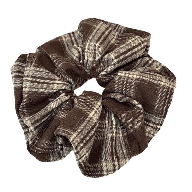 Women's Retro Plaid Cloth Hair Tie, Preppy Checkered Scrunchie for Autumn Winter