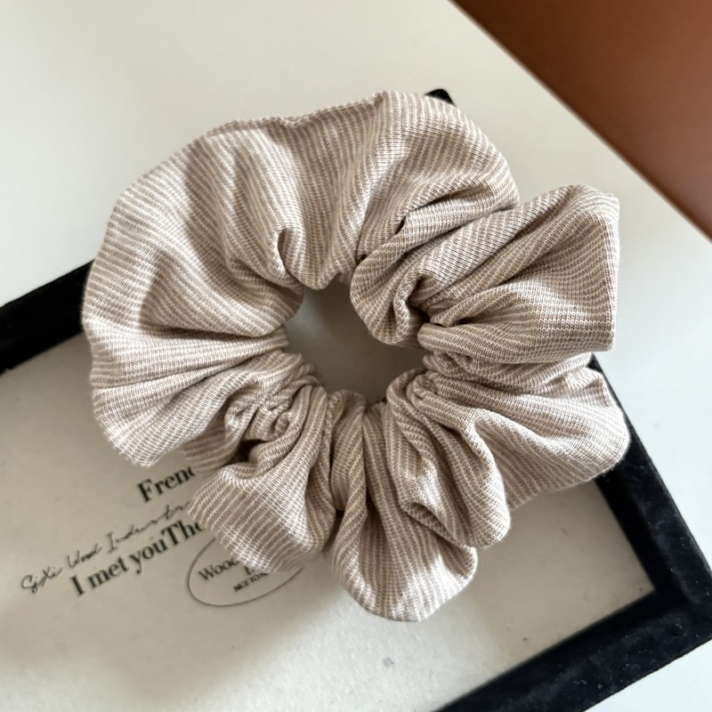 Women's Retro Winter Fabric Hair Tie Scrunchie Dark Grey Striped