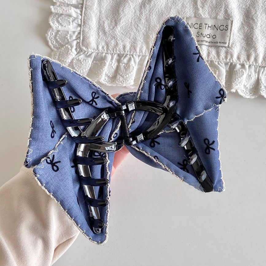 Women's Spring Flocking Bowknot Elastic Rubber Band Hair Tie Sweet Blue