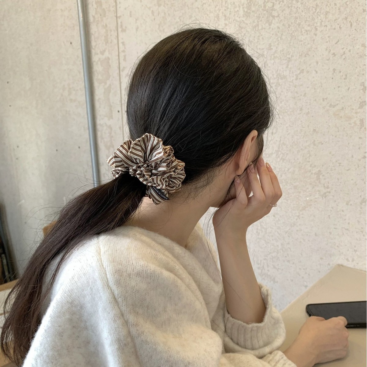 Women's Vintage Fabric Hair Tie Scrunchie Bun Maker Leopard Print