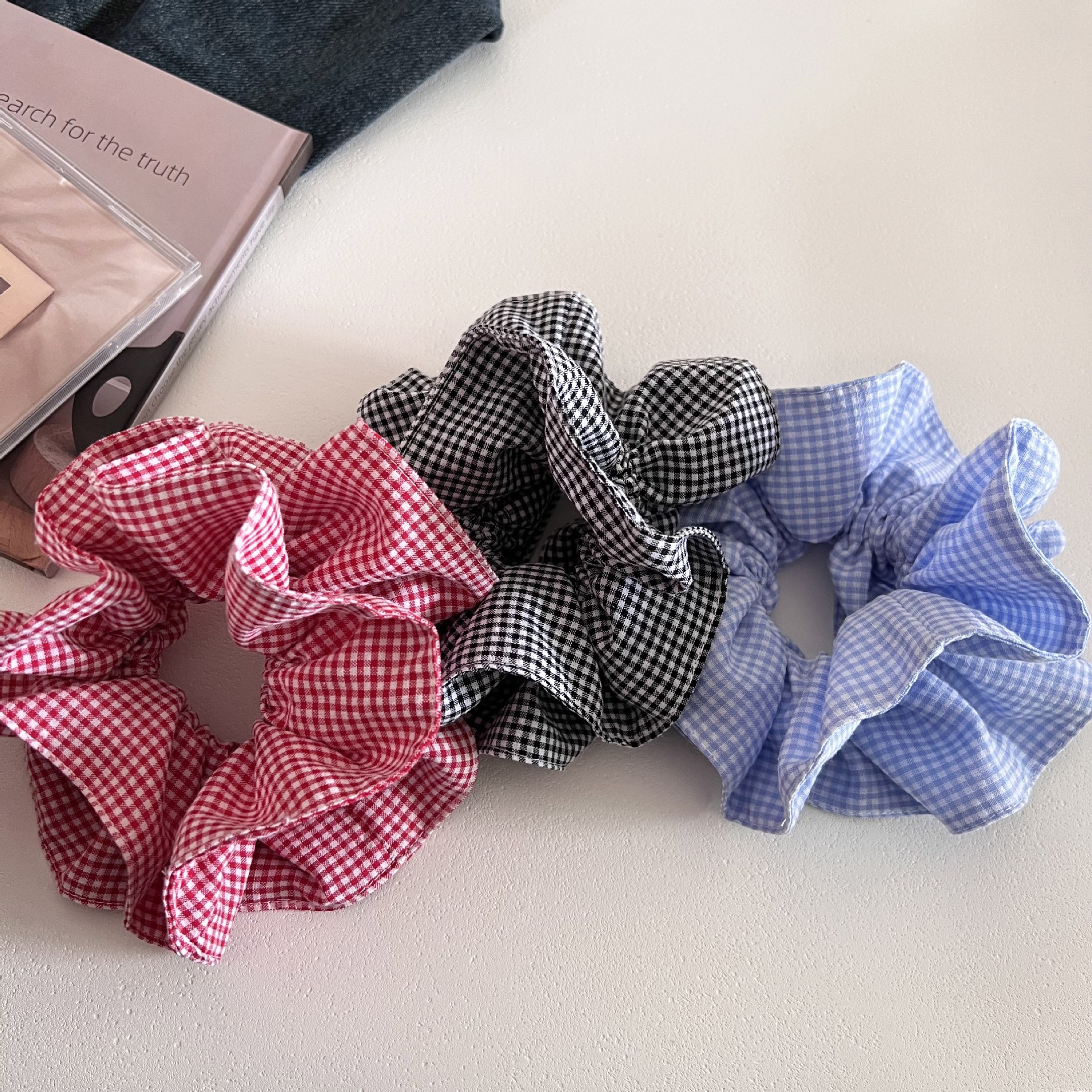 Women's Vintage Cloth Double Layer Bow Hair Tie Daily Accessories Plaid