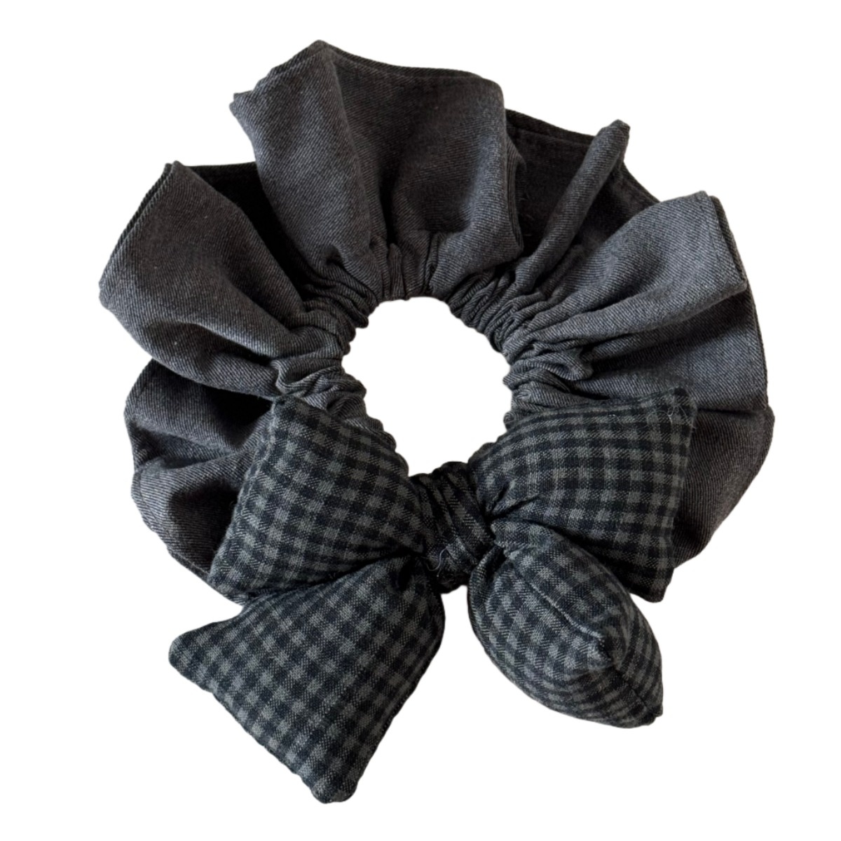 Women's High Elastic Cloth Bowknot Hair Tie For Ponytails Grey Plaid