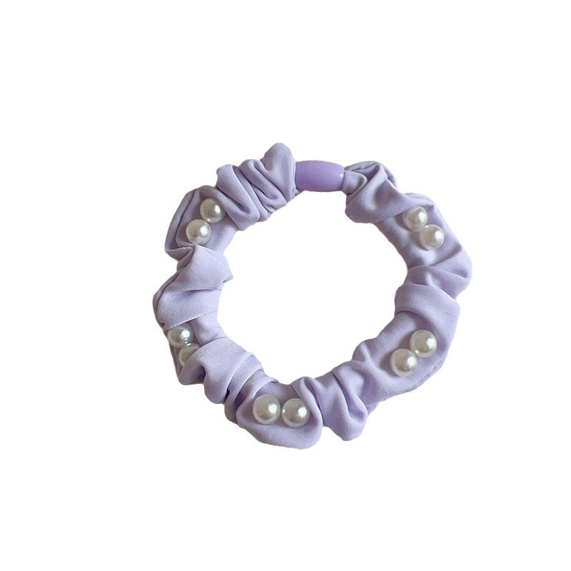 Women's Elegant Spring Cloth Hair Tie Scrunchie Purple Pearl