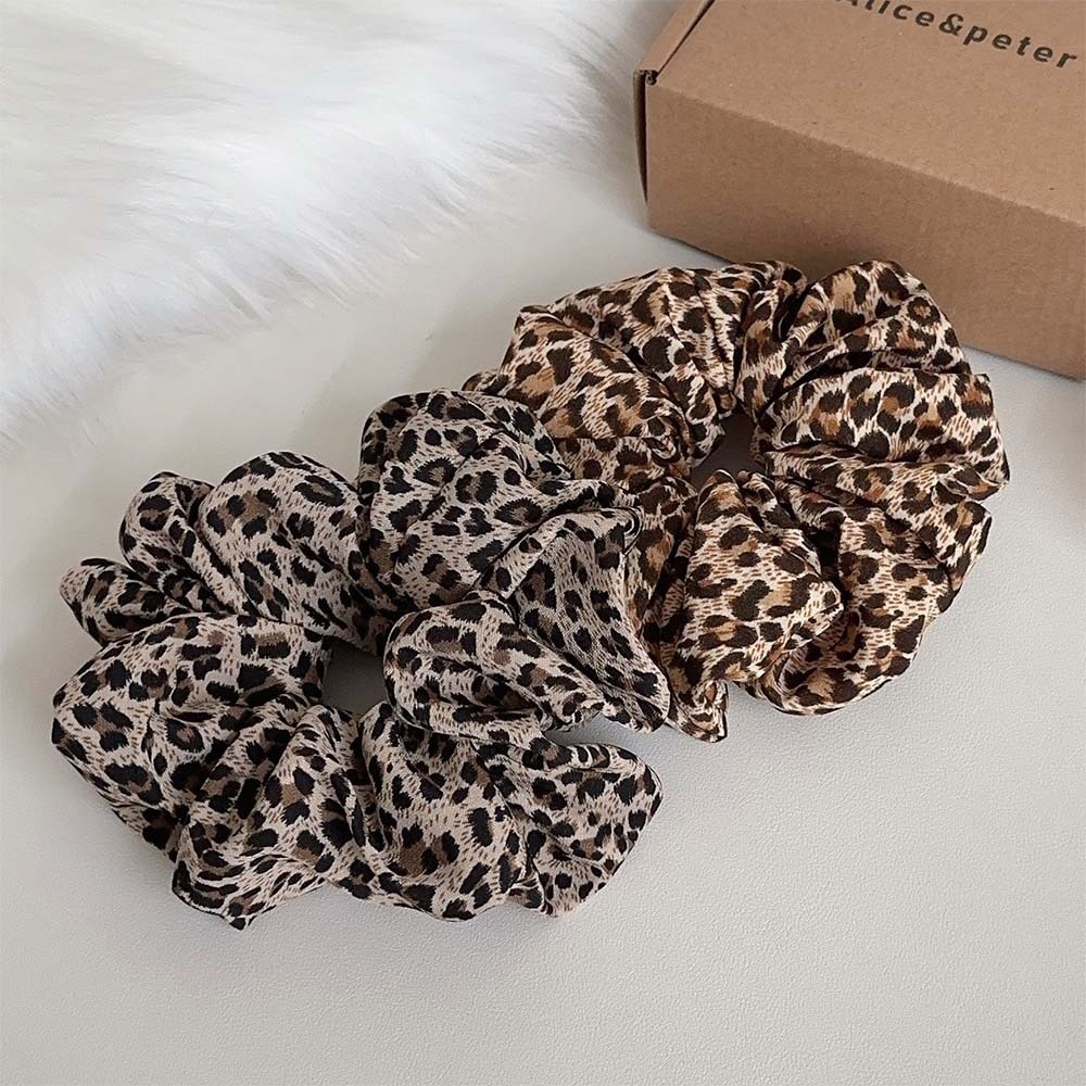 Women's Oversized Spring Cloth Bubble Braid Hair Tie Leopard Print