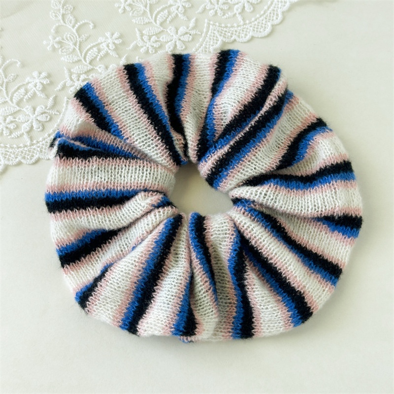 Women's Autumn Winter Knitted Hair Scrunchies Color Block Striped