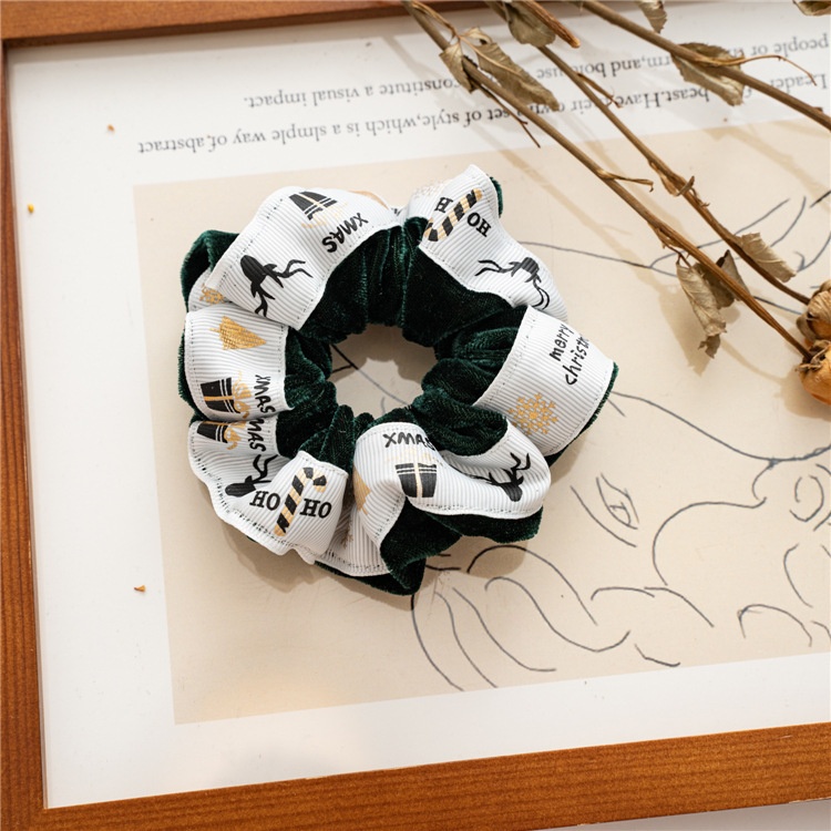 Women's Cute Cloth Christmas Hair Ties Red Green Santa Reindeer Pattern