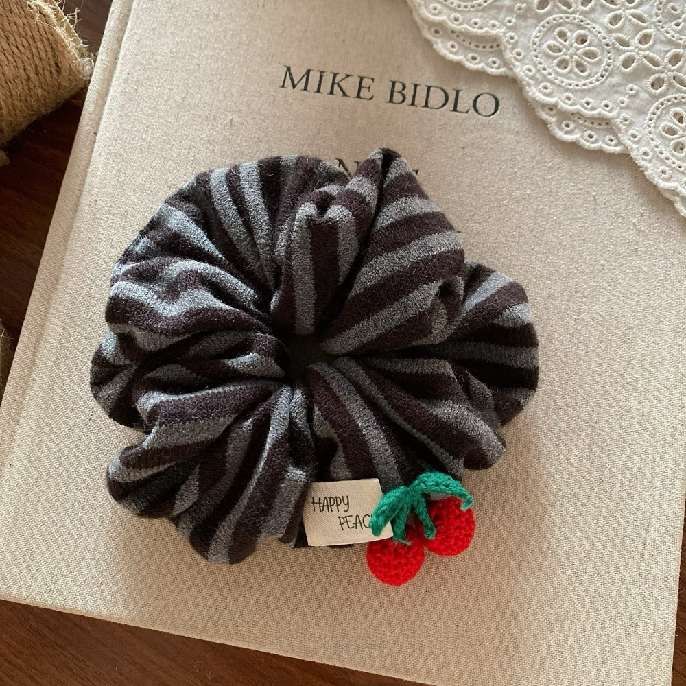 Women's Elegant Knitted Wool Yarn Hair Tie Striped Cherry All Seasons Red