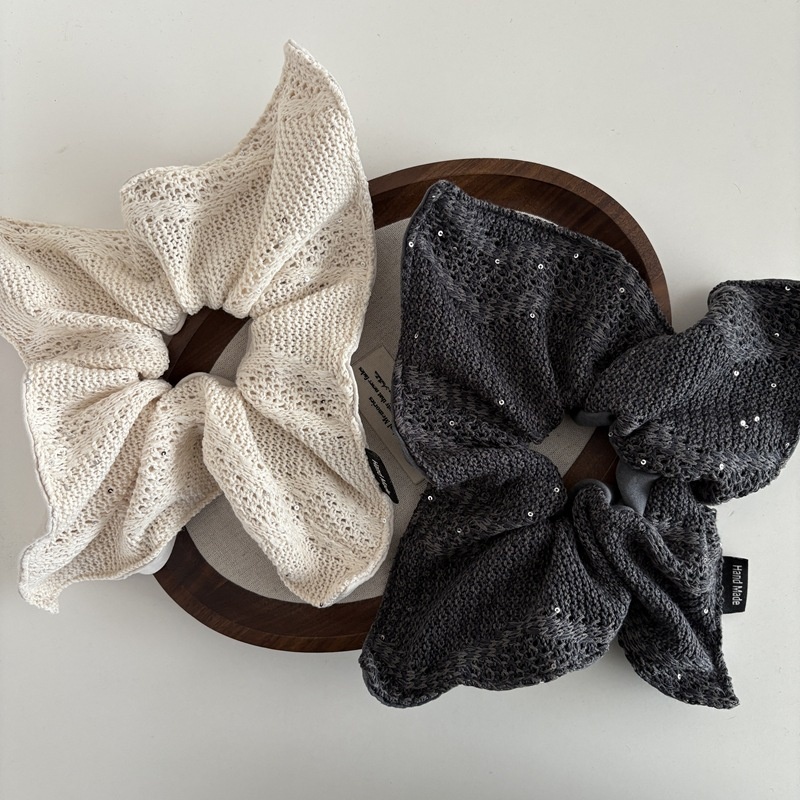 Women's Winter Knitted Scarf Headband Apricot Grey Square Patchwork